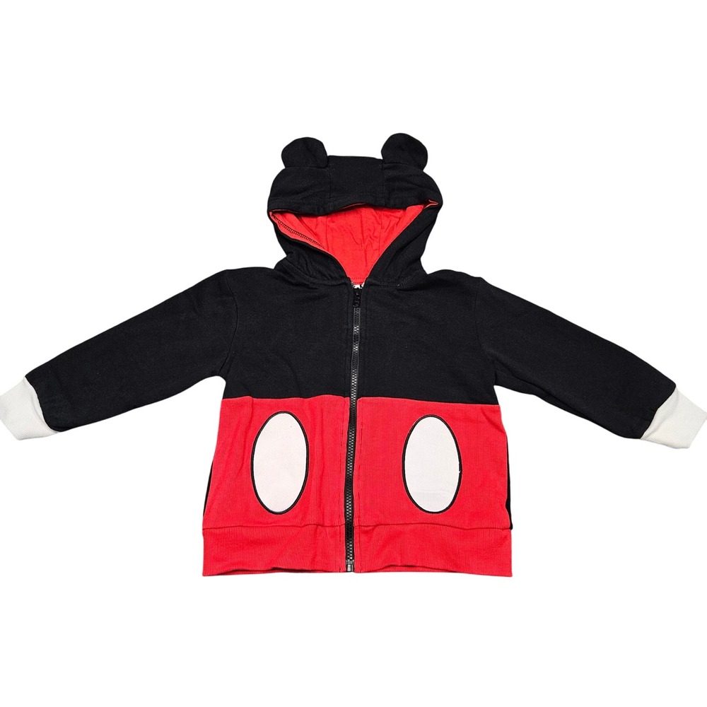Disney Mickey Mouse Hoodie 4T Black Red Zip Up Sweatshirt World Ears‎ Vacation
